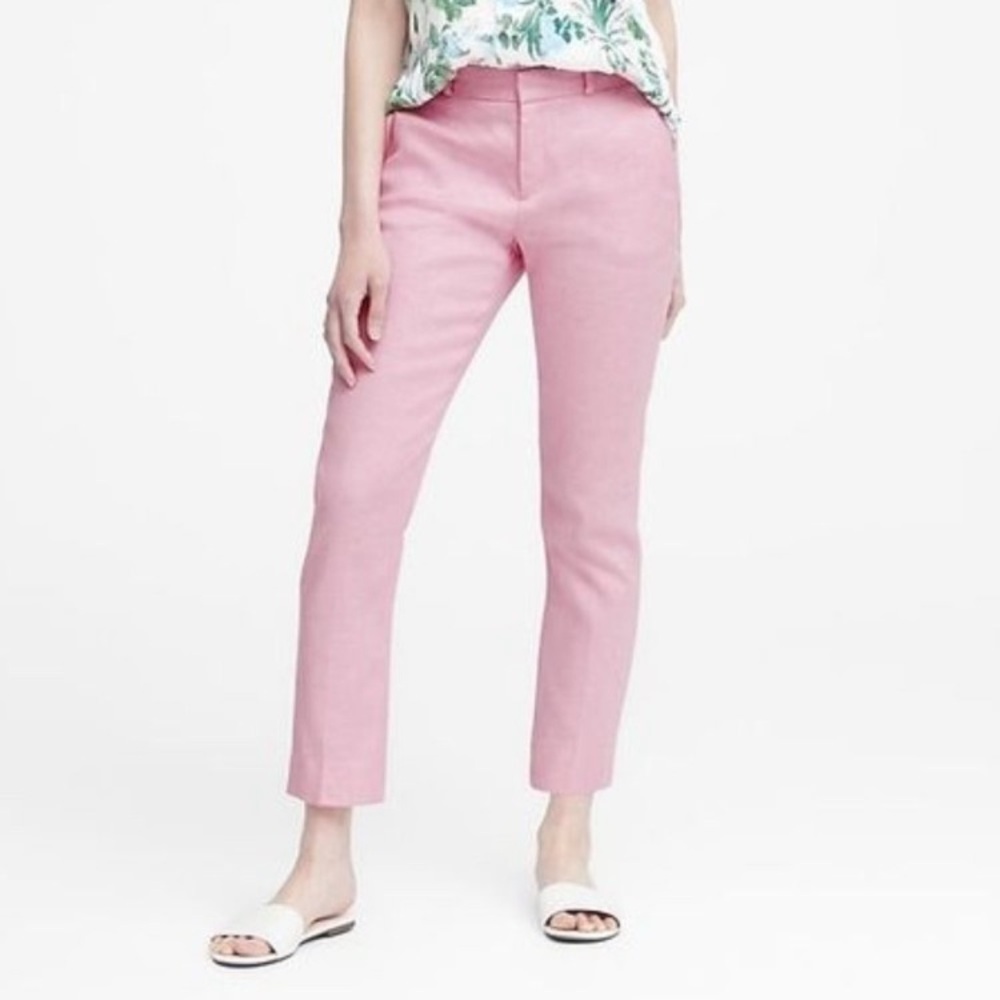 Banana Republic NEW Avery Linen mid rise straight pant sz 6 pink peach resort
